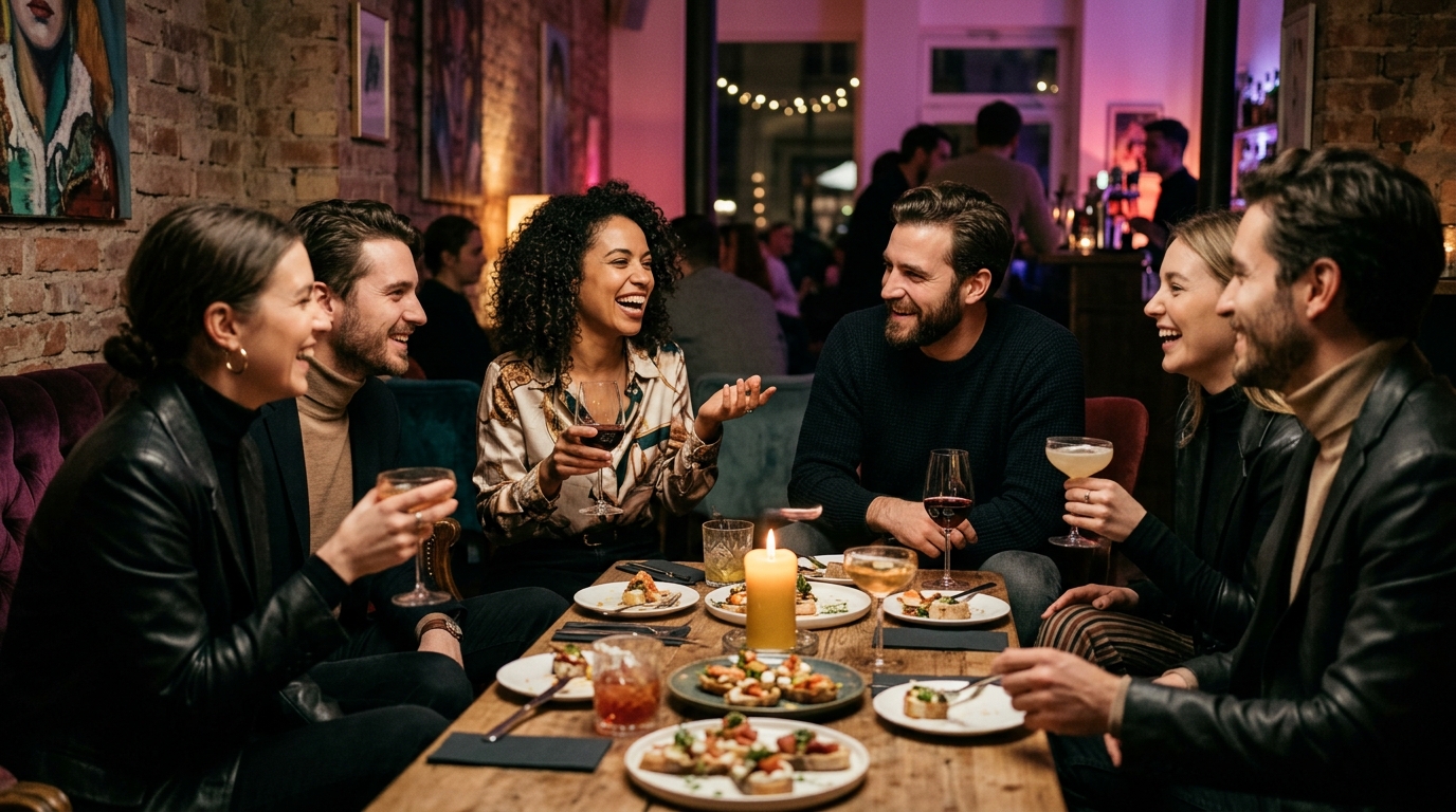 Singles socializing at a MatchQuest supper club in Berlin